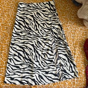 Zebra Print High Waisted Skirt w/ High Slit